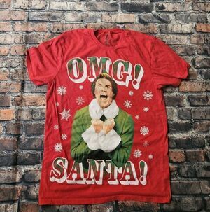 Elf OMG Santa Tshirt Kids Size Medium Red